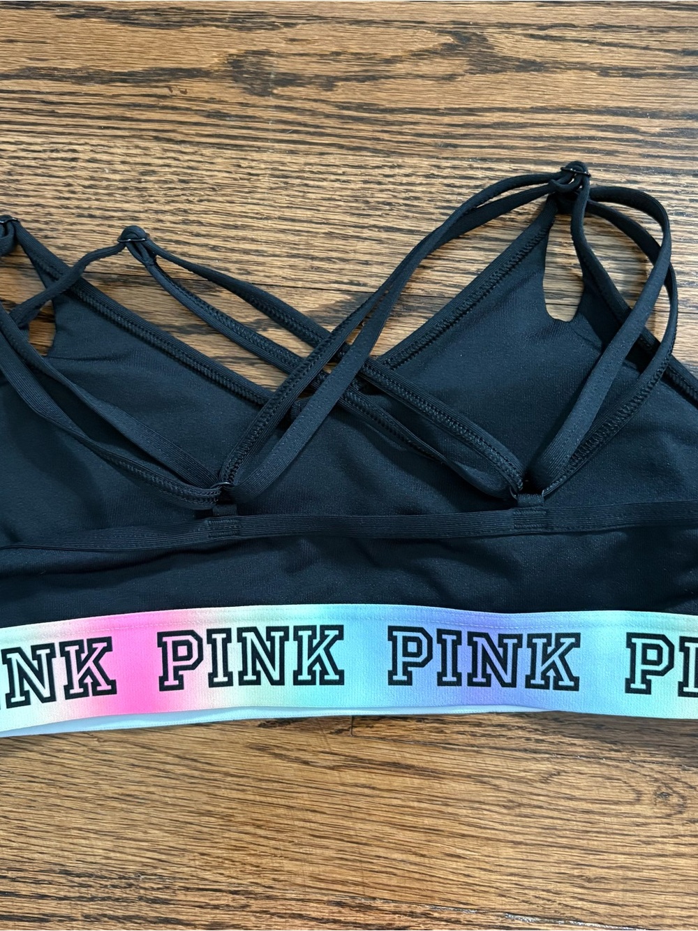 Victoria's Secret PINK Black Sports Bralette with Rainbow Logo Band - Picture 2 of 3